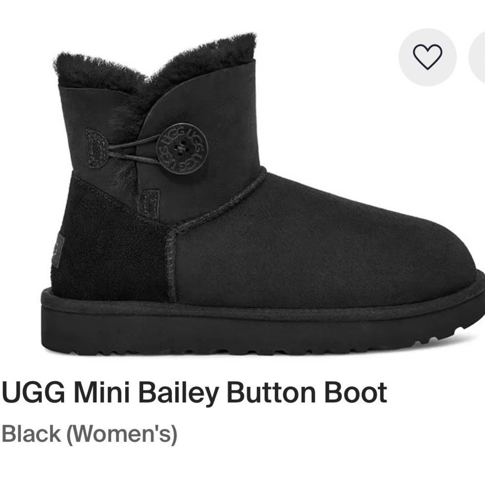 UGG Mini Bailey Button Black Suede Sheepskin‎ Ankle Boots Womens 8